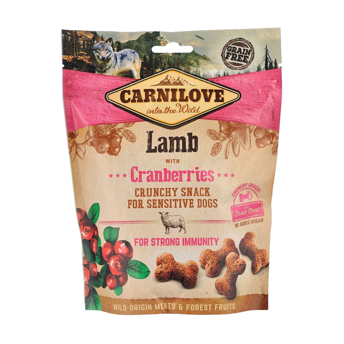 Ласощі для собак Carnilove Crunchy Snack з ягням та журавлиною, 200 г